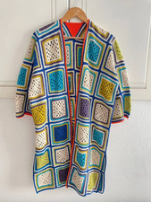 Handmade Crochet Granny Square Cardigan Boho Colorful Knit Jacket Retro 70s