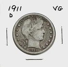 1911 "D" BARBER HALF DOLLAR***VG***