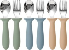 Toddler Utensils, 6 Pack Children Safe Forks and Spoons Set kids Silv