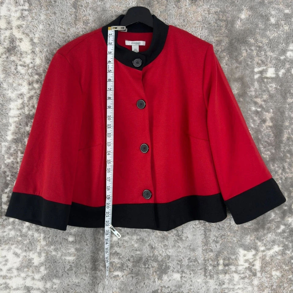 Chaqueta de abrigo Dressbarn talla 14W clásica audaz 2 tonos roja manga larga botón Foto 2 de 4