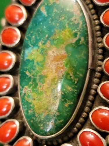 Native American Sterling Silver 925 Turquoise / Red Coral Cluster Ring Signed SK - Picture 20 of 23