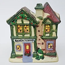 Holiday Time Two Store Bakery Shop Porcelain Mini House Christmas 92121B U2 4"H