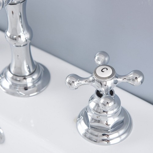 Rubinetto miscelatore lavabo bagno diffuso cromato lucido 3 fori mnf973 - Foto 2 di 8
