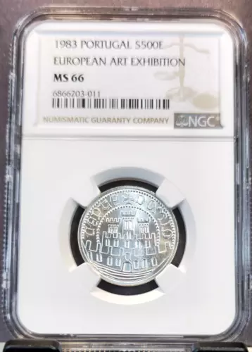 1983 PORTUGAL SILVER 500 ESCUDOS EUROPEAN ART EXHIBITION NGC MS 66 RARE TOP POP