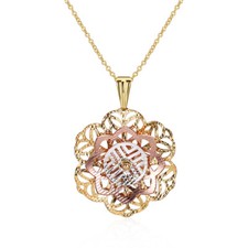 Yellow Rose Gold Plated Necklace Women's Pendant Flower Drop Lobster Clasp B286