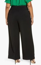 CeCe Women's Pleated Front Wide Leg Relaxed Twill Pant Black Size 8