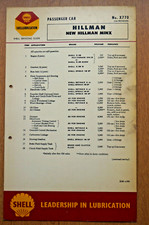 Hillman New Minx - Shell classic car lubrication chart