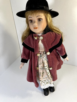 Vintage Porcelain Doll Collectable 16 inches Tall Brown Eyes Blonde