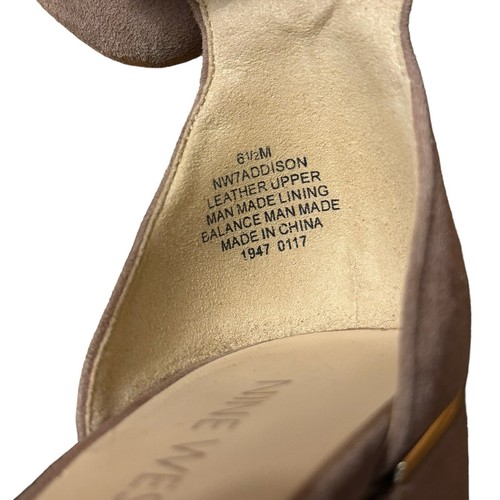 Nine West Size 6.5 M Addison Tan/Cream Suede Ankle Strap Chunky Gold Block Heels - Picture 3 of 4