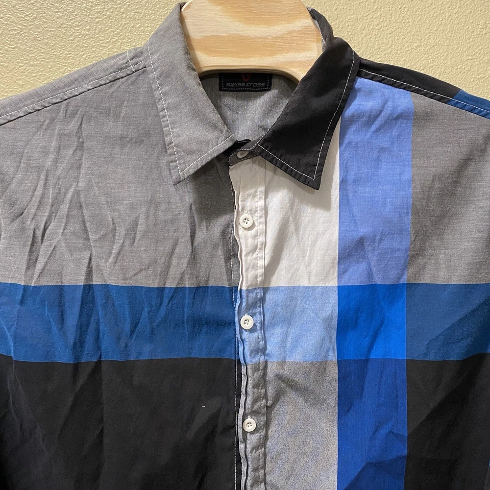 Men’s 5XL / 5TG Swiss Cross Gray Color Block Dress Shirt (Fits Like A 2XL) - Image 2 of 4