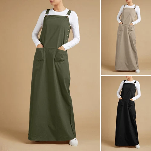 Women's Sleeveless Square Neck Overalls Long Dress Casual Summer Suspender Dress