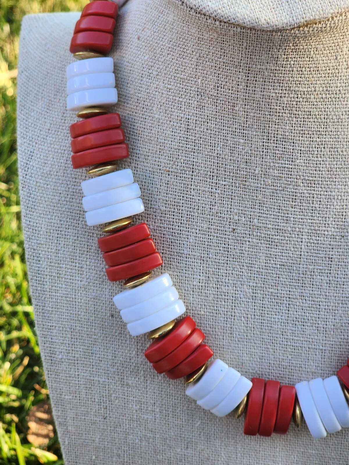 Vintage Set WHITE & RED Rectangular Shape Tile Ne… - image 9