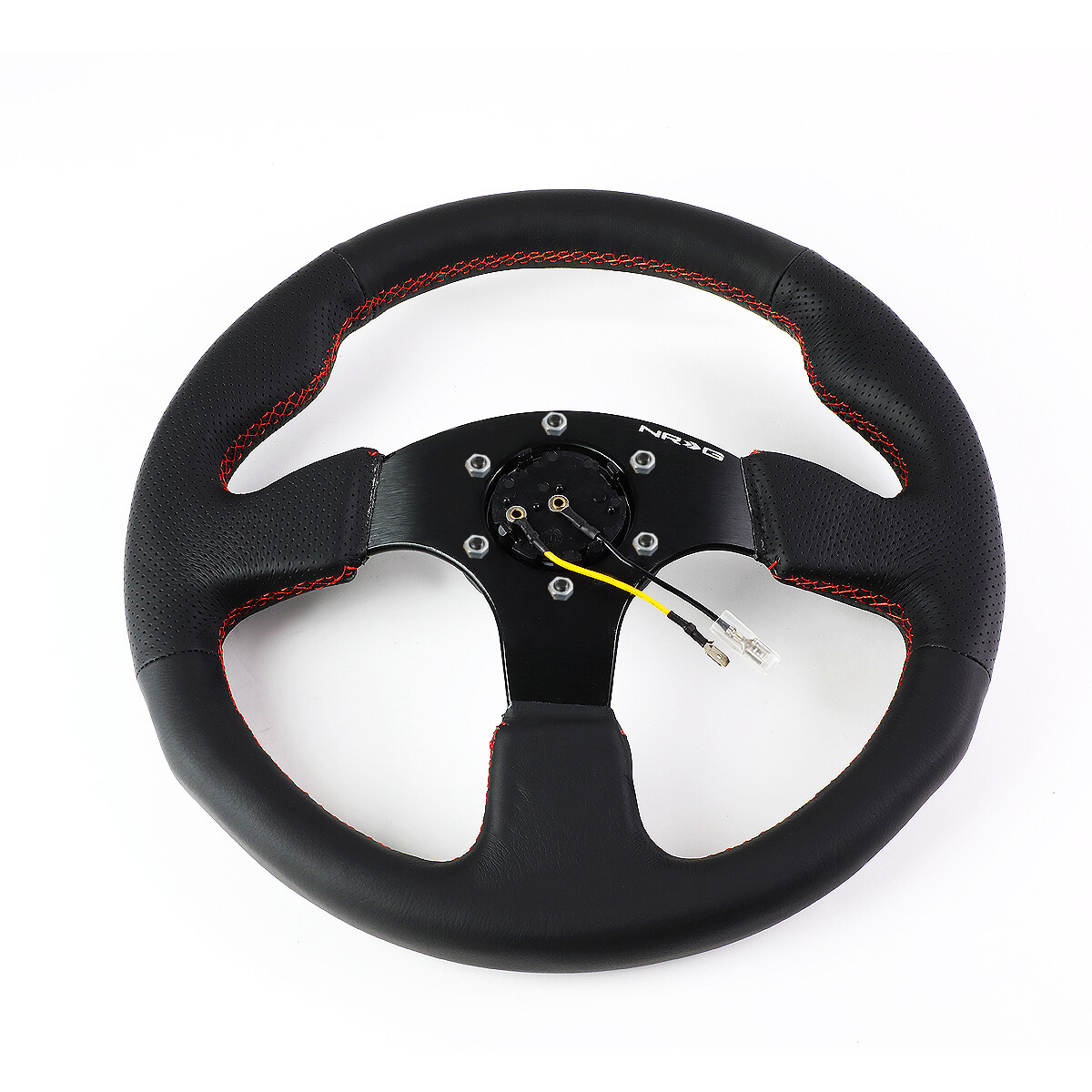 NRG Race Style Steering Wheel Black Leather With RED Stitch 320mm - View #12