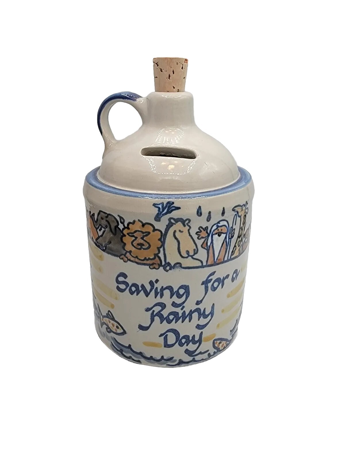 Louisville Stoneware Art Pottery Jug Bank Noah's Ark Saving For A Rainy Day