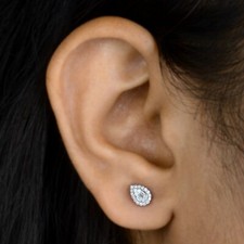 Small 0.22Ct Teardrop Halo Diamond Earrings Stud 10k Rose Gold Fine Jewelry Gift