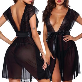 Women's Lace Kimono Robe Sexy Babydoll Lingerie Deep V Neck Nightgown Cover Up
