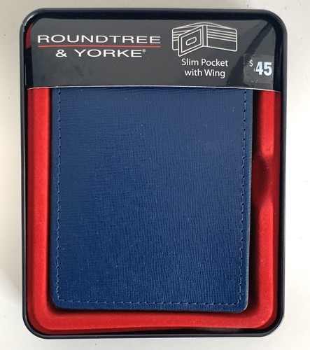 Men’s RoundTree and Yorke Slim Pocket w Wing Navy Wallet #F95LR630 **NIB