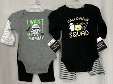 LOT:Celebrate Halloween 0-3 Mos TWO/2-Piece Bodysuit Sets -Halloween Squad/Mummy