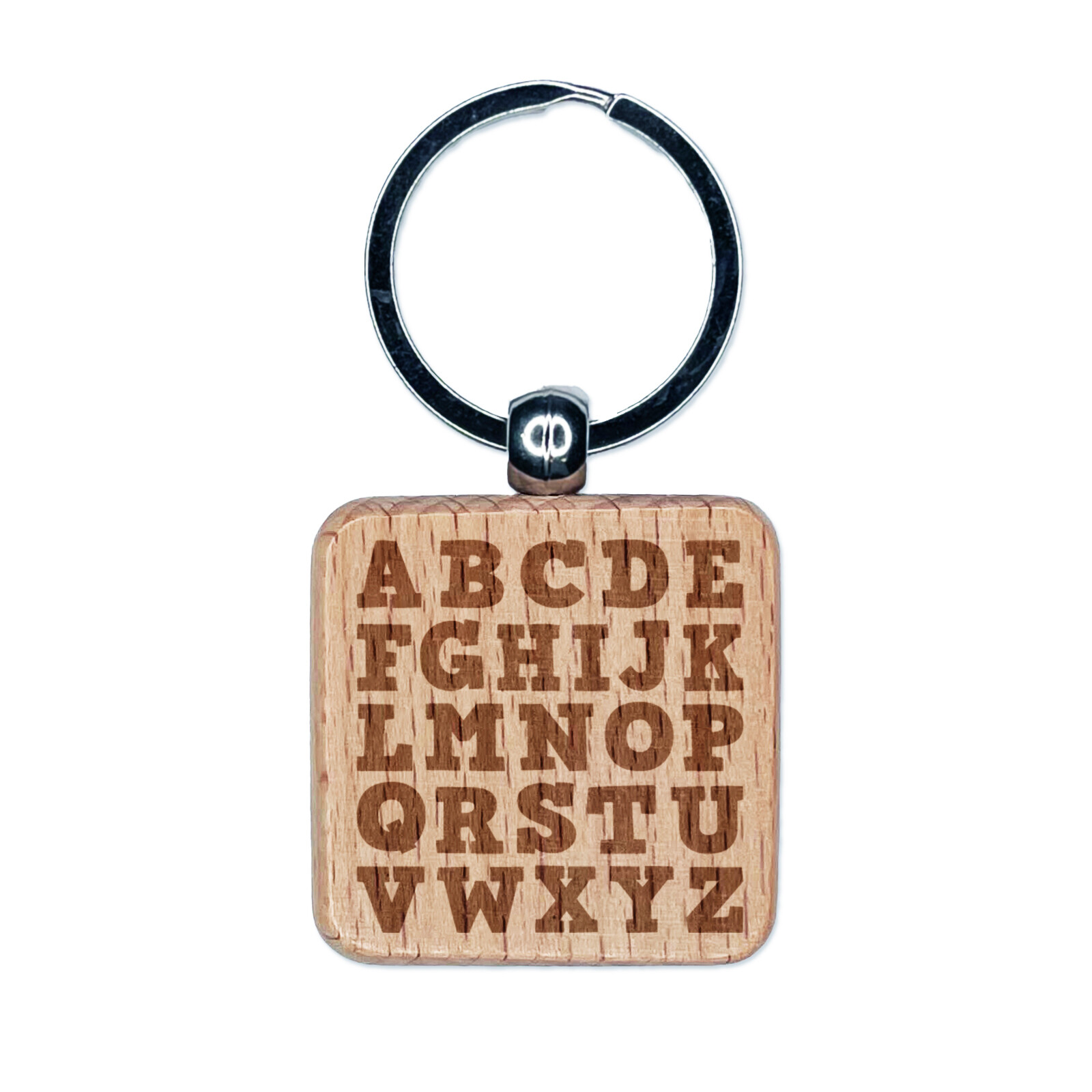 Engraved Wooden Alphabet Letter Keychain Charm Tag Square Shape