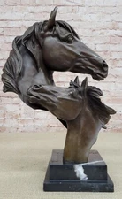 Large Two Horses Bronze Sculpture Bust Art Deco Marble Base Figure Gift