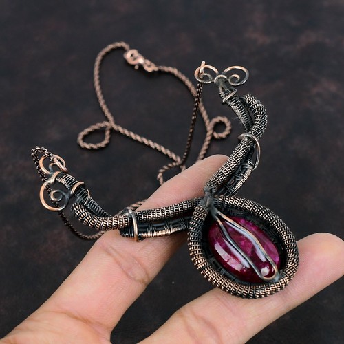 Mothers day Deal Natural Kashmir Rubi Artisan Wire Wrapped Chain Necklace Copper - Picture 4 of 6