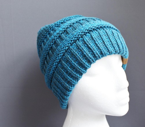 Dark Teal ski hat chunky thick knit slouch cap beanie winter crochet hat marled - Picture 6 of 8