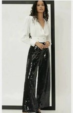 Zara Limited Edition Black Sequin Stretchable Trousers Size S Ref 0014 012