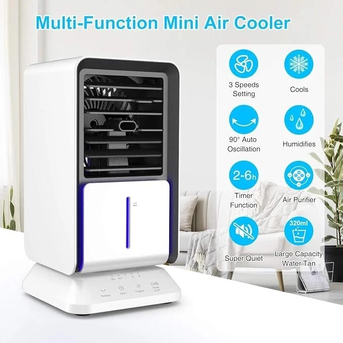 Personal Air Cooler, Infray Portable Oscillating Air Conditioner Desk Fan Mini E - Image 2 of 4