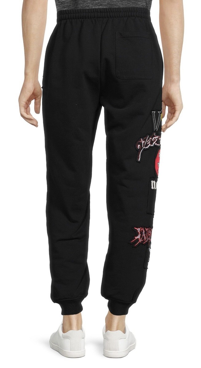 NEW VETEMENTS BLACK graphic metal patch sweatpants joggers NEW VETEMENTS BLACK graphic metal patch sweatpants joggers