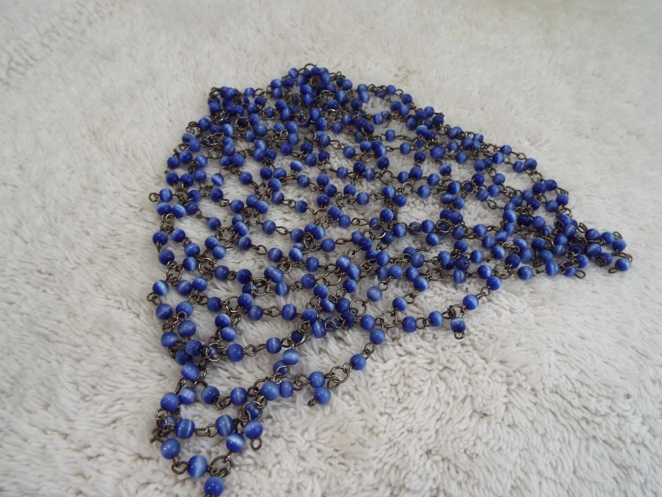 Mesh Chain Blue Cat's Eye Glass Bead Hair Net Bun Cover (D2) - Image 2 of 2