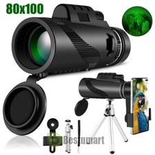 80x100 Zoom Day/Low Night Monocular Cell Phone Telescope Tripod Phone Clip