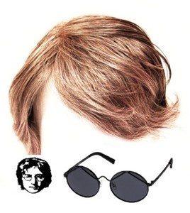 John Lennon Wig And Round Glasses Fancy Dress Hippy 60 70 S