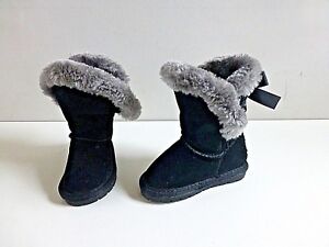 Baby Girl's Black Suede Faux Fur Lined 