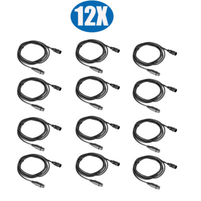 12PCS DMX Cables 10ft/3m 3 Pin Signal XLR Connection Stage Par Light Cable Wire