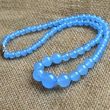 Beautiful Natural 6-14mm Blue Jade Round Gemstone Beads Necklace 18'' AAA