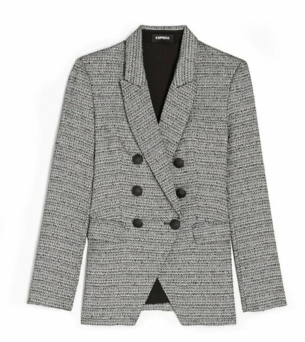 EXPRESS BLACK WHITE TEXTURED METALLIC DOUBLE BREASTED NOVELTY BUTTON BLAZER S - Picture 4 of 6