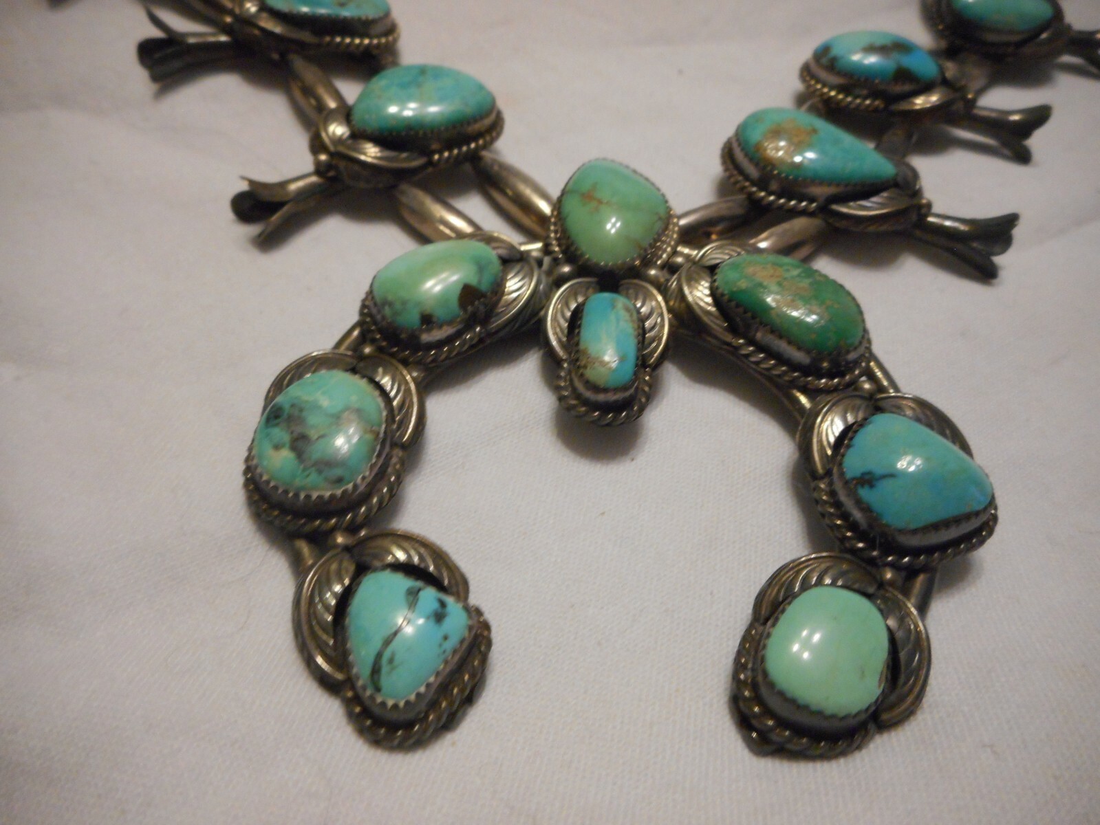 Vintage 1950s Squash Blossom Sterling Silver Necklace… Gem