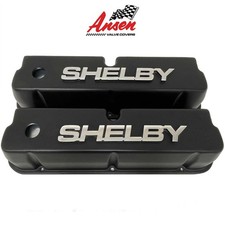 Ford Shelby 302 351 Windsor Tall Valve Covers - Raised Polished Logo - Black