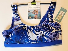 BNWT M&S UK 12 Scoop Neck Bikini Top. Blue & White, Moulded Cups.