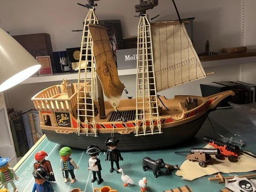 Vintage 70s Playmobil 3550 Pirate Ship And 60 Parts & Pieces - Being Sold As Is!