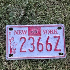 Vintage 1999 New York Off Road License Plate Statue of Liberty 2366Z Red White