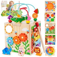 Wooden Activity Cube  Montessori Toys for 1-2 Year Old Toddlers  One Year O...