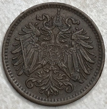 1893 Austria 1 Heller Copper Foreign Coin F67