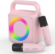 Pink Portable Bluetooth Karaoke System with Microphones and Speaker