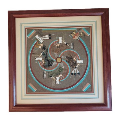 Vintage Navajo Sand Painting Whirling Logs Nelson F Lambert Two Grey Hills 18x18