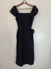 Ann Taylor Navy Blue Eyelet detail with waist tie Dress in size 8