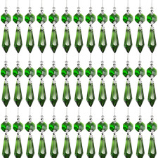 40PCs Green Chandelier Lamp Clear Crystal Icicle Prisms Bead Hanging Pendants