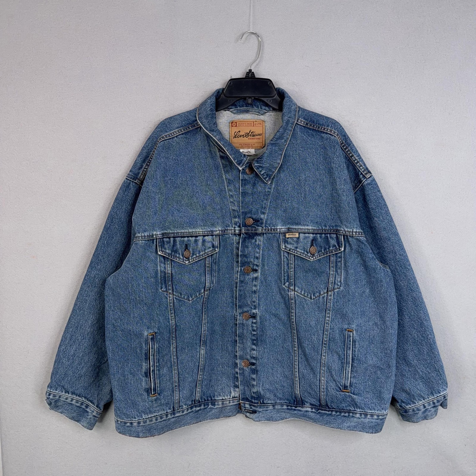 Levi Strauss Jacket Mens 3XL Blue Trucker Denim Bomber Flap Pockets Western