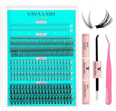 DIY Lash Extension Kit, Bottom / Volume Lashes 20D Clusters, Bond&Seal, Tweezers