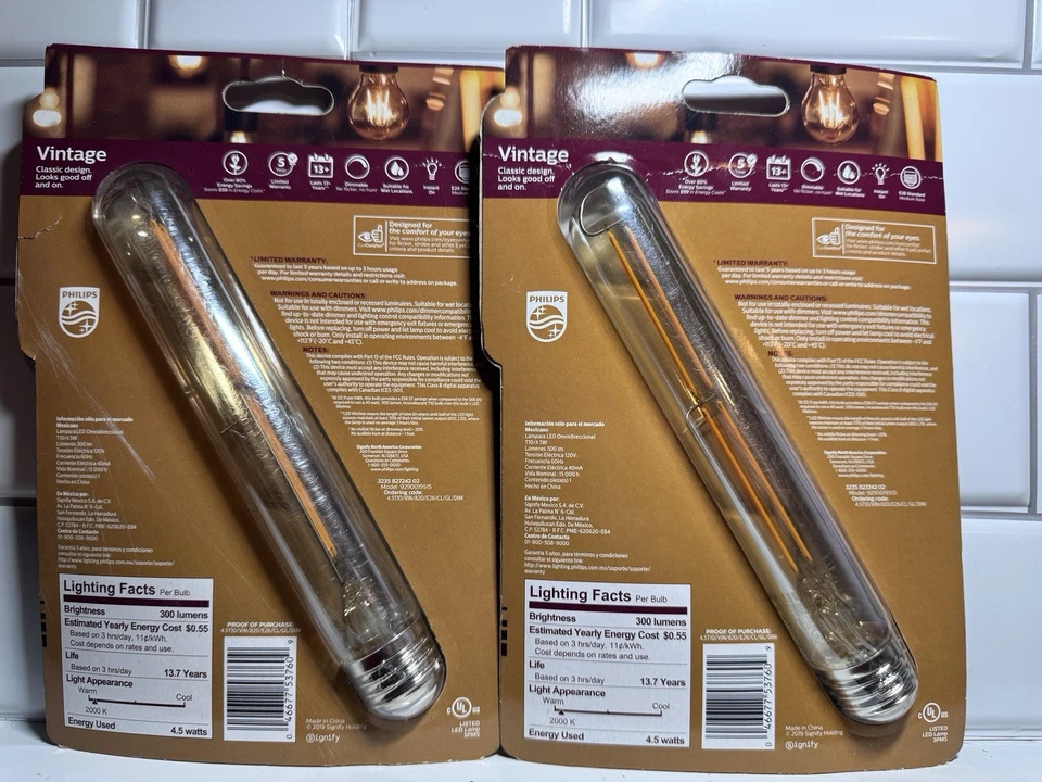 Philips 40W Equivalent T10 Dimmable Edison LED 4.5W Bulb warm white (Set Of 2) - Image 2 of 2